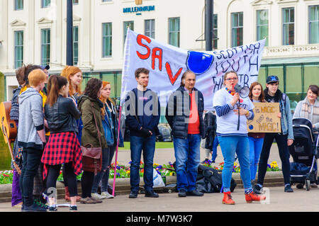 Glasgow, Scotland, UK. 13th March, 2018:  Campaigners protest against the threatened closure of Scottish Youth Theatre in George Square. The proposal is due to the lack of funding from arts agency Creative Scotland. Credit: Skully/Alamy Live News Stock Photo