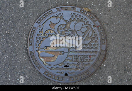 Decorated manhole cover in Kamakura, Japan