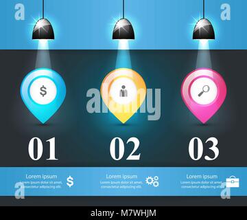 Three pin items - business infographic. Stock Vector