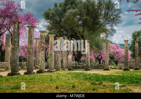 The archaeological site of ancient Olympia. The place where olympic games were born in classical times and where the Olympic torch today is ignited. Stock Photo