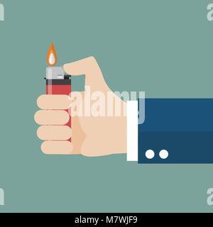 Hand holding lighter. Flat style vector Illustration Stock Vector