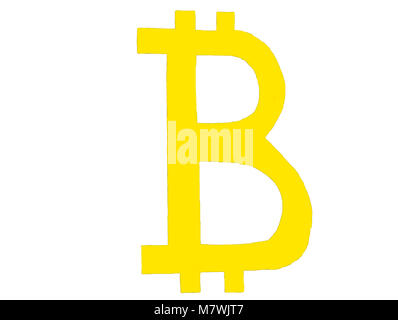 Bitcoin crypto currency coin blockchain flat logo. Block chain bitcoin sticker for web or print. Stock Photo