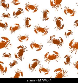 Boiled Sea Red Crab with Giant Claws Seamless Pattern. Fresh Seafood Icon Stock Vector