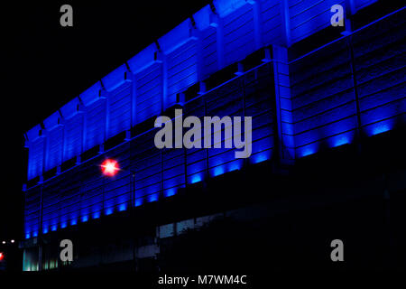 The central electricity sub-station at night, Moore St, Sheffield.   Shot on the evening of 05 March 2018.   Camera, Olympus OM4.   Lens, 50mm.   Aper Stock Photo