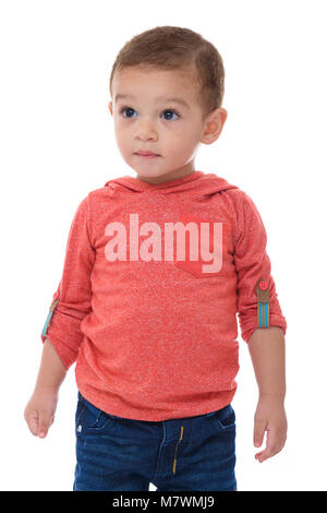 Young Boy with Shocked Expression Isolated on White Background Stock Photo