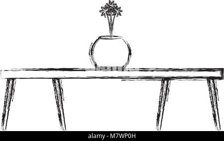 wooden table with flower vase Stock Vector