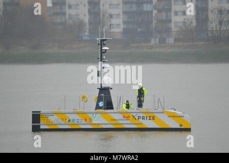 USV Maxlimer is a long-endurance Unmanned Surface Vessel and is one of the shortlisted contenders for the Shell Ocean Discovery XPRIZE Stock Photo