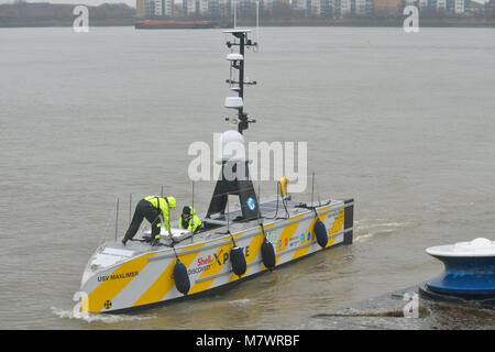 USV Maxlimer is a long-endurance Unmanned Surface Vessel and is one of the shortlisted contenders for the Shell Ocean Discovery XPRIZE Stock Photo