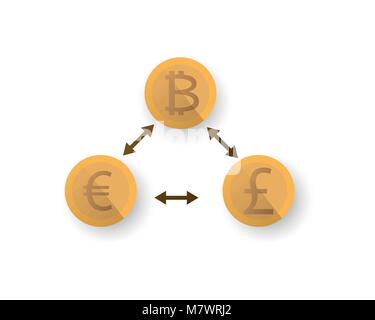 Currency exchange vector illustration. Digital money, bitcoin, bit coin. Stock Vector