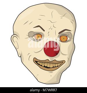 Head scary clown. Vector illustration. The bald man smiles yellow teeth Stock Vector