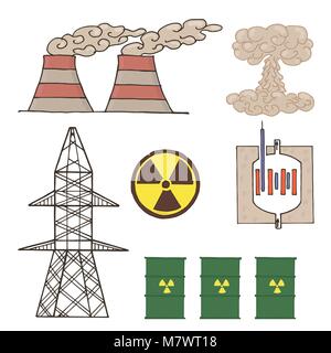 set of icons nuclear energy. Nuclear energy vector. Development of nuclear energy. Stock Vector