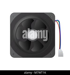 Computer fan with cable and connector. Cooling the cpu. Detail pc vector illustration. Stock Vector