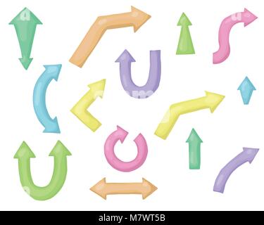 A set of children's cartoon arrows. Colorful vector pointer Stock Vector