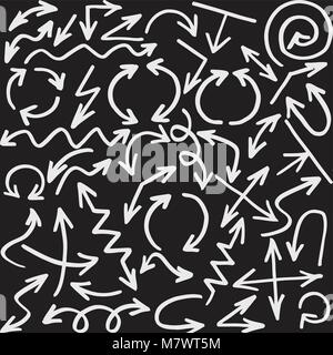 Backgrouns with white arrows. Blackboard vector illustration. Set of cursors. Stock Vector