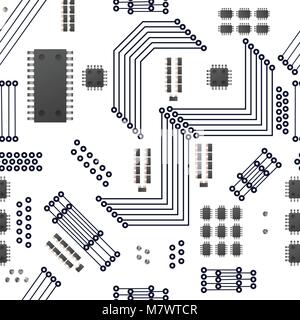 Hi-tech technology vector illustration. Micro chip seamless pattern background. Stock Vector