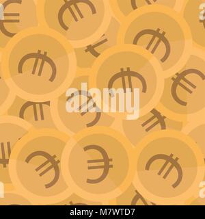 Seamless background pattern with gold coins. Euro vector illustration. Stock Vector