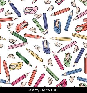 Pencil sharpener vector. Seaamless pattern background school tools. Equipment for education. Office work wallpaper Stock Vector