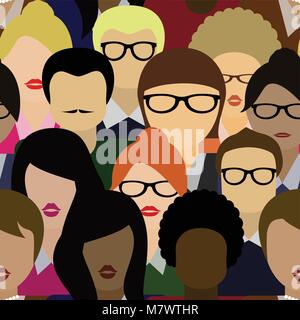 Seamless pattern background crowd. Many people vector illustration. Stock Vector