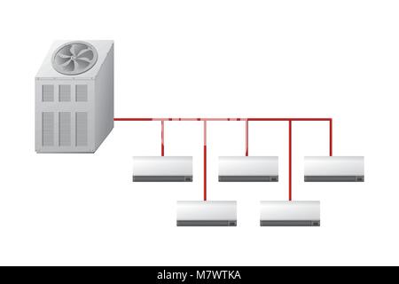 Chiller with indoor units. Air cooling in home and office. Vector illustration. Stock Vector