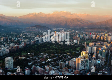 Panoramic View over east Santiago towards the Andes. From Sky Costanera.