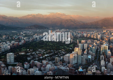 Panoramic View over east Santiago towards the Andes. From Sky Costanera. Stock Photo