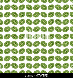 Seamless pattern background with slices of kiwi. Fresh green fruits vector illustration. Wallpaper with exotic kiwifruit. Stock Vector