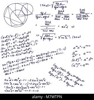 Education seamless pattern background. Mathematical formula on whiteboard. Vector illustration. Stock Vector