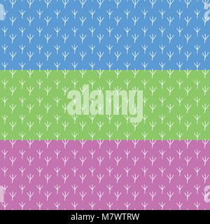 Footprints of a bird. Seamless pattern background. Blue, pink and green colors vector illustration. Stock Vector