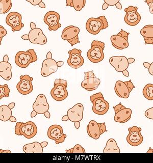 Seamless pattern background animals. Vector kangaroo. Cure lion. Cloth with hippo. Textile for baby. Little beast. Stock Vector