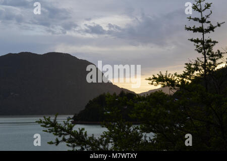 Caleta Tortel, a tiny coastal hamlet located in the midst of Aysen (Southern Chile)’s fjords Stock Photo