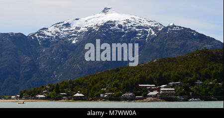 Caleta Tortel, a tiny coastal hamlet located in the midst of Aysen (Southern Chile)’s fjords Stock Photo