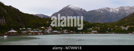 Caleta Tortel, a tiny coastal hamlet located in the midst of Aysen (Southern Chile)’s fjords Stock Photo