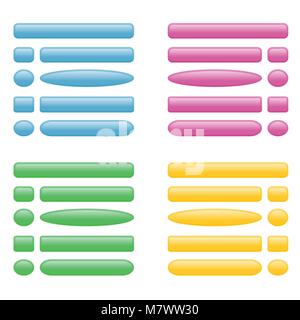 Buttons vector for site. Blue, pink, green, yellow website push. Stock Vector