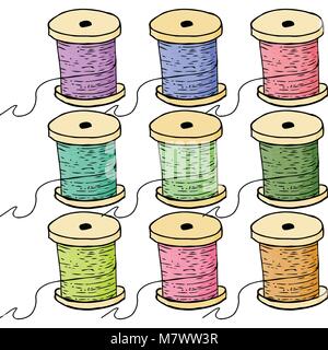 Colorful spools of thread. Set of bobbin. Vector illustration. Stock Vector