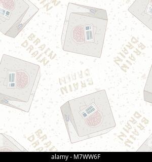 The concept of brain drain. Seamless pattern background intellect box. Sending symbolizing mind. The problem of science. Vector illustration Stock Vector
