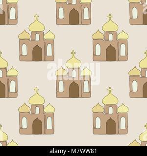 Seamless pattern background with Church. Catholic vector illustration. Stock Vector