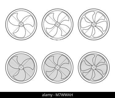 Cooling fan icons. Electric engine rotor propeller symbols, industrial ...
