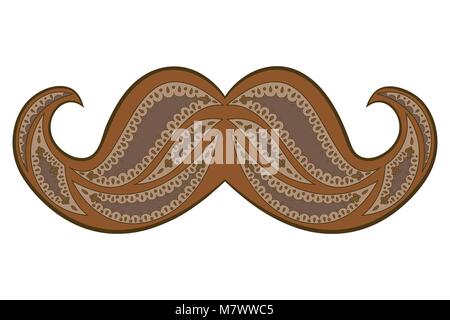 Zen tangle mustache vector illustration. Zentangle brown whisker. Coloring book for adult. Stock Vector