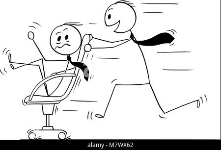Cartoon of Businessman Riding on Chair Enjoying Fun in Office Stock Vector