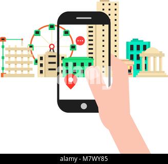colored augmented reality with cityscape Stock Vector