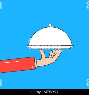waiter holding linear dish Stock Vector