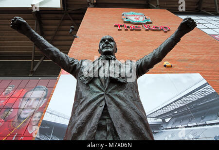 Statue in memory of former manager Bill Shankly outside the Kop end of Anfield, home of Liverpool Football Club. Stock Photo