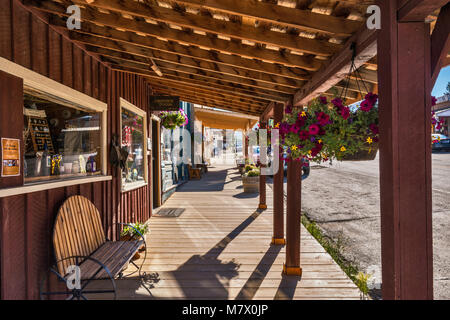 Porch at store on Wallace Street in ghost town of Virginia City, Montana, USA Stock Photo