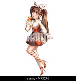 Candy Girl with Anime and Cartoon Style. Video Game's Digital CG Artwork, Concept Illustration, Realistic Cartoon Style Character Design Stock Photo