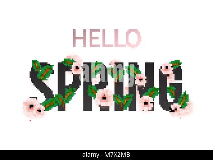 Hello Spring, floral greeting card, flowers. Banner with realistic flowers. Vector illustration Stock Vector