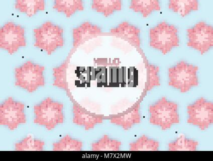 Hello Spring, floral greeting card, flowers. Banner with realistic flowers. Vector illustration Stock Vector
