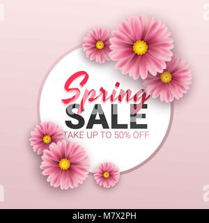 Spring Flowers Advert Spring sale floral advertizing poster, board. Banner with realistic ...