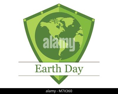 Earth shield, continents, earth day banner, green color. Protection of nature and ecology. Vector illustration Stock Vector