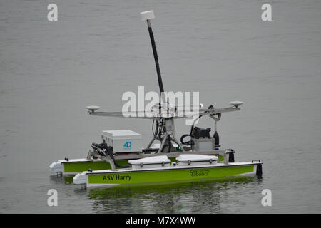 4DOcean's SeaRobotics USV 'ASV Harry' seen operating in the KGV Dock ahead of OI2018 Stock Photo