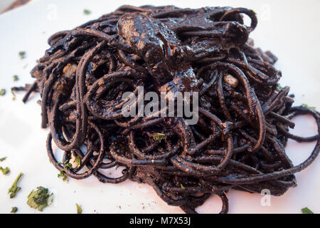 Squid Ink Pasta Stock Photo